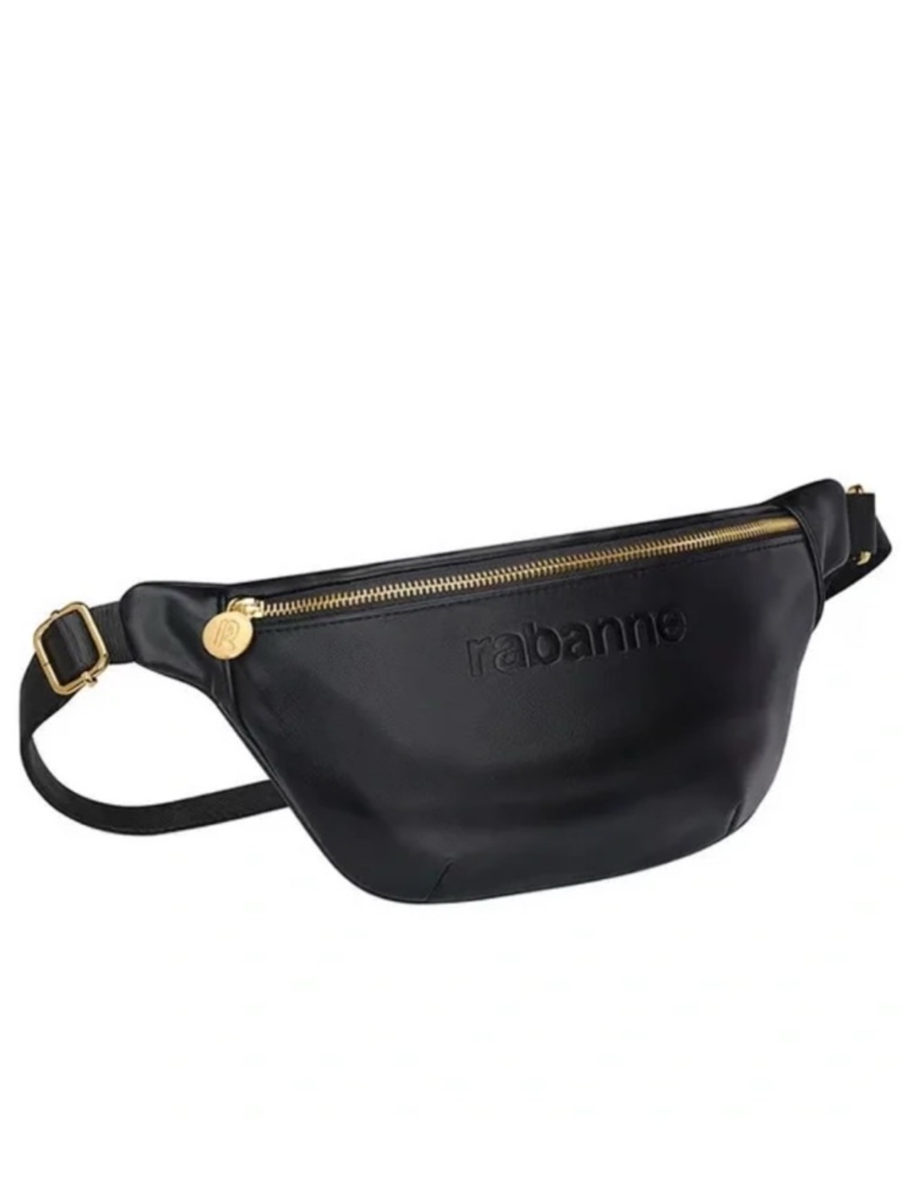 Authentic Paco Rabanne Black Faux Leather Belt Bag with Gold Hardware